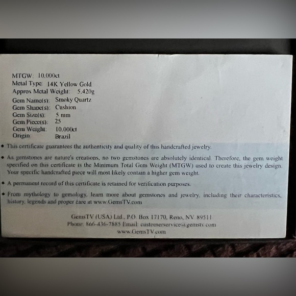 14K SOLID YG 10CT Smoky Quartz Cushion Cut Bracelet - Picture 7 of 7